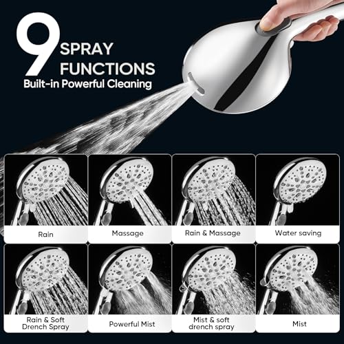 9-Spray Handheld Shower Head with 72-Inch Hose and Pause Control