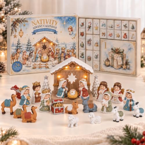Nativity Advent Calendar 2026 for Kids – 24 Day Light-Up Nativity Scene Set