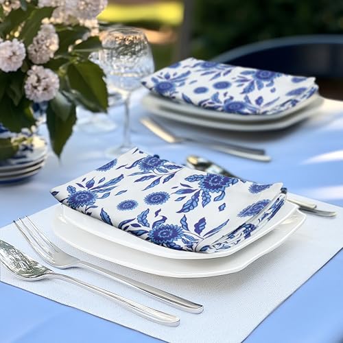 12-Piece Cotton Cloth Napkin Set, 17x17 Inch Reusable Printed Table Linens