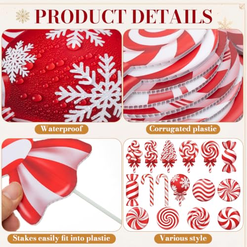 Soaoo 16 Pcs Candy Christmas Tree Decorations - Red & White Peppermint Picks, Holiday Party Decor