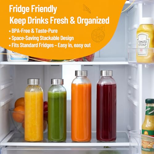 18 oz Glass Water Bottles with Stainless Steel Lids, 6-Pack Reusable Set