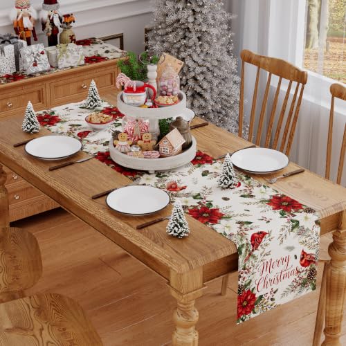 Siilues 13x108 Inch Christmas Table Runner – Poinsettia 220 GSM Polyester Decor