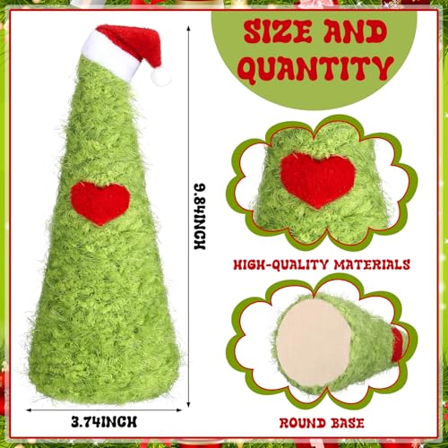 Mini Furry Lime Green Christmas Tree with Santa Hat, 9.84" Tabletop Decor