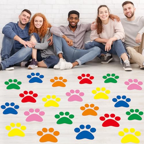 30 Pcs Large Colorful Paw Print Floor Decals, 7.5 Inch Vinyl Wall Clings