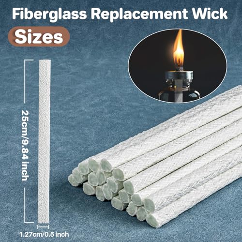 20-Pack Fiberglass Torch Wicks for Oil Lamps and Lanterns - 1/2 x 9.85 in