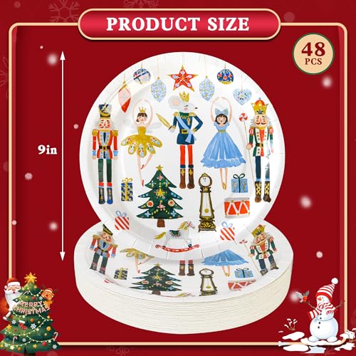 Elyxio Nutcracker Christmas Paper Plates 9in Set of 48 - Festive Holiday Tableware