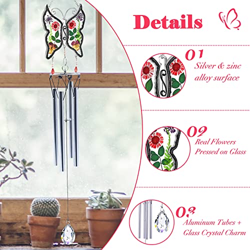 KY&BOSAM Butterfly Wind Chime Memorial Gift - Small Red, Purple, Green