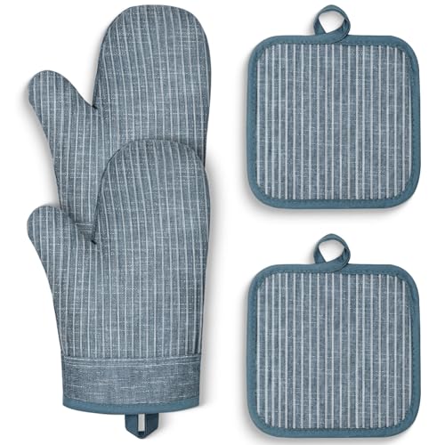 Silicone Oven Mitts and Pot Holders Set - 500°F Heat Resistant, Blue
