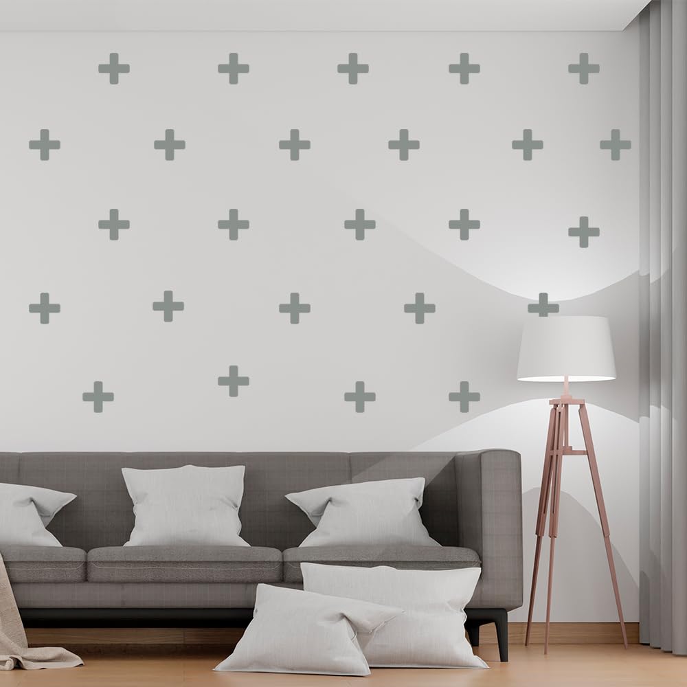 125 Pcs/Swiss Cross Black Plus Sign Wall Decals 2 Inch- Removable Wall Decals for Kids Room Decoration + Vinyl Decor by Bugybagy (Matte Black) (Dark Grey)
