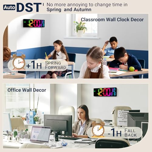 16.5" Large Digital Wall Clock with RGB LED Display & Remote Control