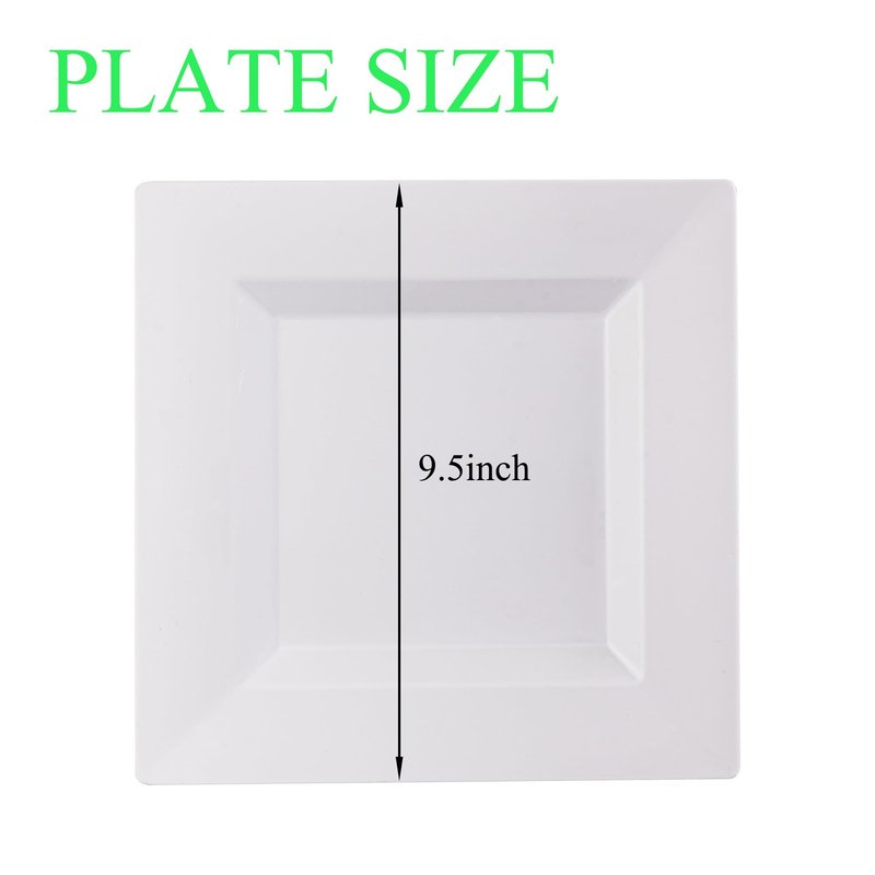 NZVCN 100 PCS White Plastic Dinner Plates, 9.5" Square Heavy-Duty Disposable Plates Dessert Plates Serving Dishes for Wedding, Party, Easter, Christmas