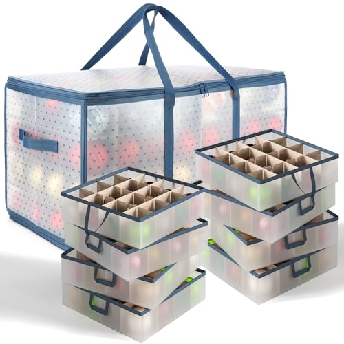 Large Christmas Ornament Storage Box with Adjustable Dividers for 128 Ornaments