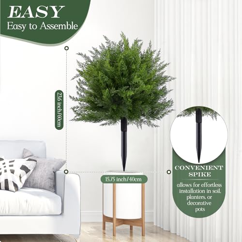15.7-Inch Artificial Boxwood Topiary Ball with Spike, UV Resistant Faux Shrub
