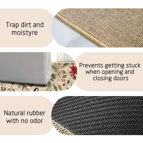Ortiga Christmas Doormat Poinsettia Welcome Door Mat 17x29 Inches - Burlap Front 0.25" Low-Profile