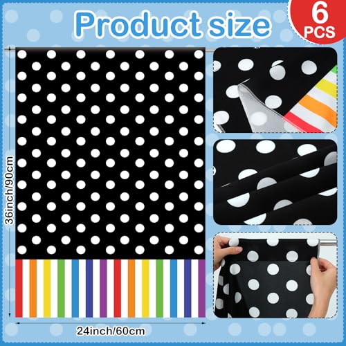 6 Pcs Classroom Window Valance Curtains, 36 x 24 Inch Polka Dot and Stripe