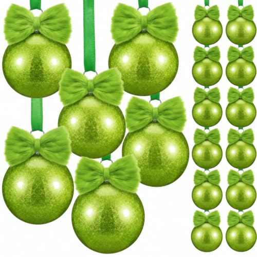 Suncalla Lime Green Christmas Ball Ornaments 12 Pcs with Bows – Glitter Xmas Tree Decor