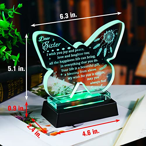 Butterfly Shaped Glass Keepsake for Sister – Laser Engraved Night Light with Colorful LED Base, Gift from Sister (Variation: Sisters Gifts)