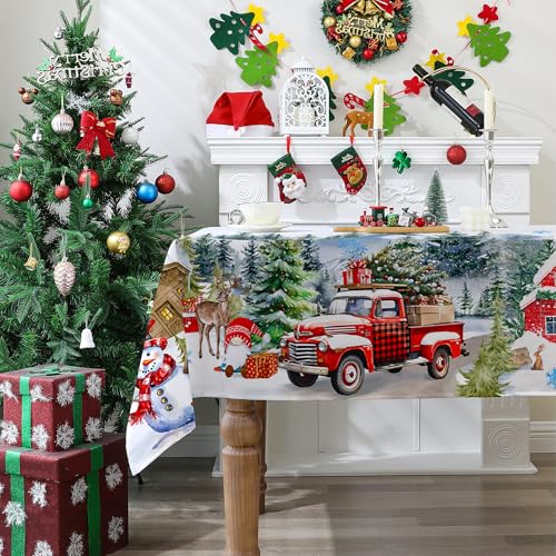 Cusugbaso White Christmas Tablecloth 60x104 Inches Rectangular Holiday Decor