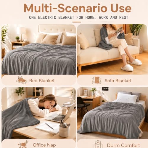Electric Heated Throw Blanket, 50x60 Flannel and Sherpa, Light Gray