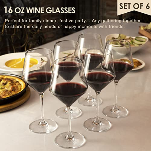 Coccot Crystal Wine Glasses Set of 6, 16oz, Lead-Free Hand Blown Italian Style Burgundy Stemware