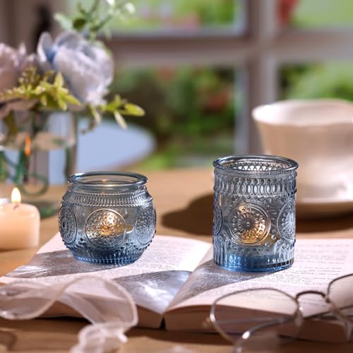 24-Piece Blue Votive Candle Holders Set - Glass Tea Light Holders