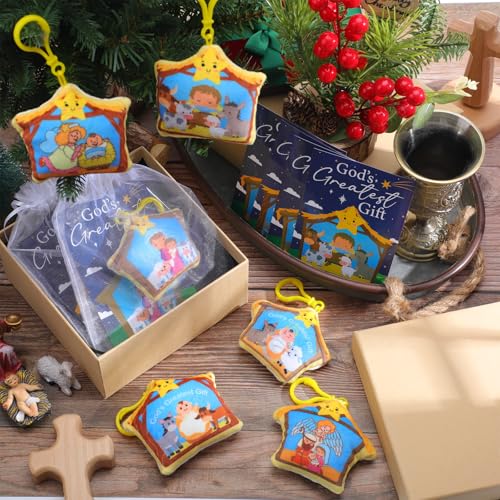 24 Pack Religious Christmas Nativity Gifts with Baby Jesus & Lamb Keychains - Bulk Holiday Decorations & Stocking Stuffers - 4 Inch