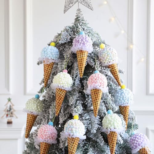 Pink Ice Cream Christmas Tree Ornaments 6Pcs Pastel Macaron Foam Pendants