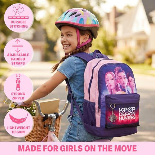 KPop Demon Hunters School Backpack for Girls - 18in Purple Bookbag