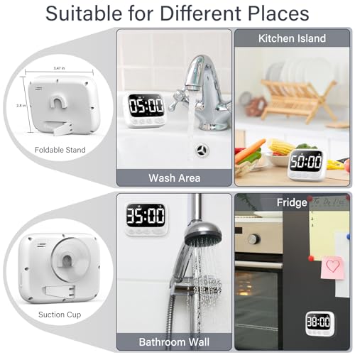 Waterproof Digital Shower Timer with Suction Cup and Foldable Stand