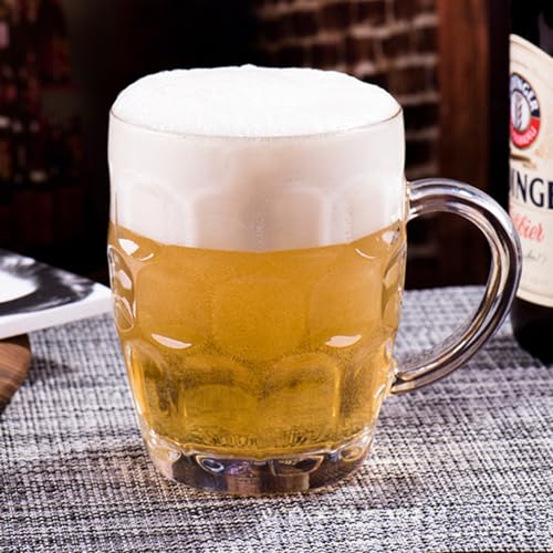 Dimple Stein Beer Mugs, 20 oz Heavy Duty Glass Beer Glasses with Handle