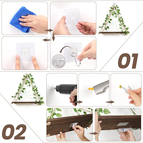 2-Pack Triangular Floating Wall Shelves with LED Lights and Ivy