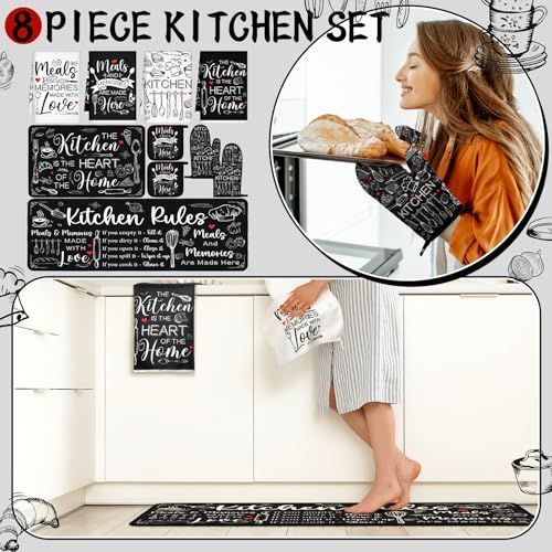 10-Piece Farmhouse Kitchen Decor Set: Oven Mitts, Pot Holders, Towels & Mats