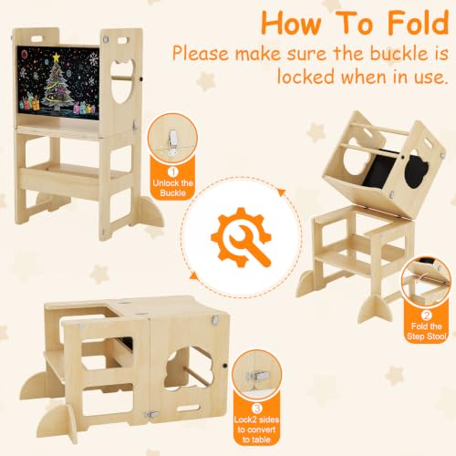 4-in-1 Foldable Toddler Learning Tower and Kitchen Step Stool