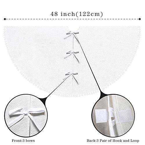 SevenFish 48-Inch White Rustic Christmas Tree Skirt with Pom Poms