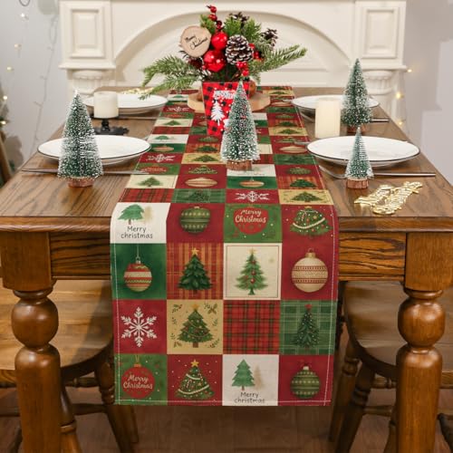 Siilues Christmas Table Runner 13x108 Inch with Xmas Trees & Snowflakes - Holiday Decor