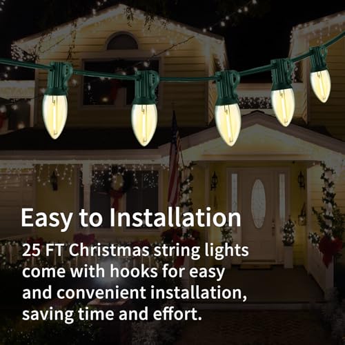 10FT C7 LED Christmas Lights Warm White Waterproof Outdoor - Clear / 10FT