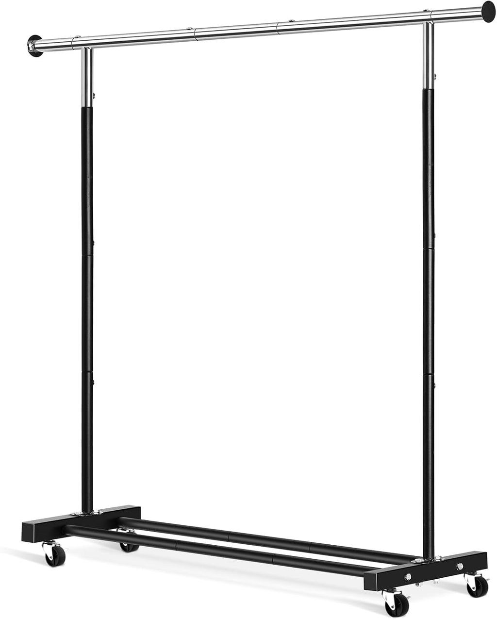 VICERII Heavy Duty Clothes Rack - 55.51 Inch Rolling Garment Rack with Wheels & Bottom Shelf | 130LB Capacity, Black