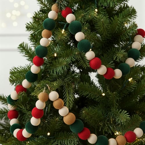 Canlierr 6ft Red & Green Velvet Bead Garland Christmas Tree Decorations