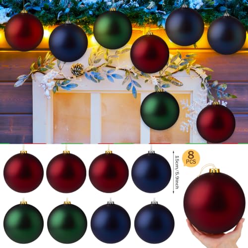 Wettarn 8 Pack 6-Inch Red Green Blue Christmas Tree Ornament Balls Outdoor Indoor Decor