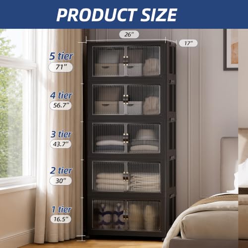Stackable Storage Bins 5-Pack Cabinet with Lids and Open-Front Access