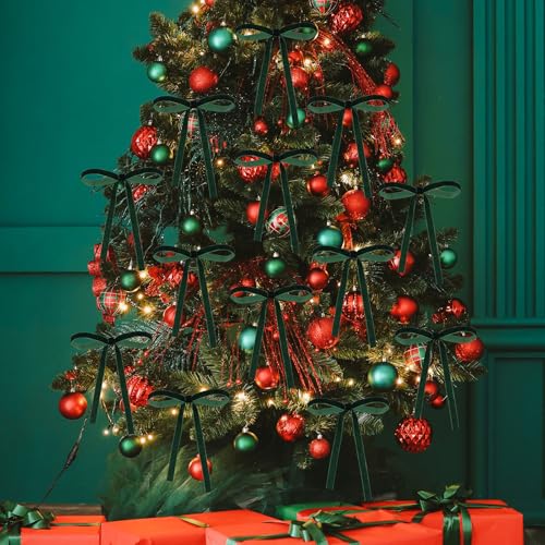ZJoey Dark Green 5x7 Inch Velvet Christmas Bows, 36-Pack Rustic Holiday Decor