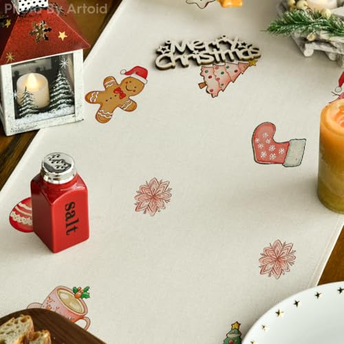 Gingerbread Man Xmas Table Runner 13x36 Inch Holiday Decor for Home Party
