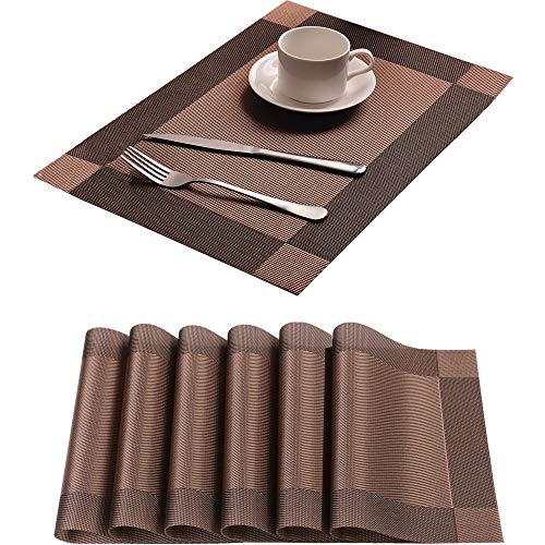 Heat-Resistant Vinyl Table Placemats - 18" x 12" Brown, Set of 6