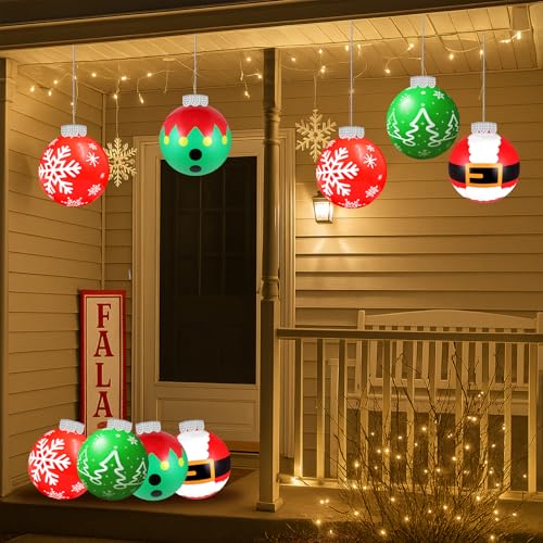 YOTNUS 9-Inch Large Inflatable Christmas Balls, 24 Pcs with Front Porch Holiday Patterns