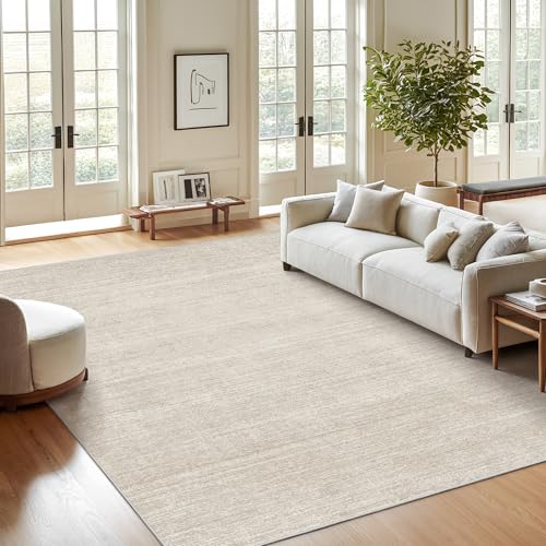 Washable Area Rug 5x7 Non-Slip Low-Pile Beige Carpet for Living Room