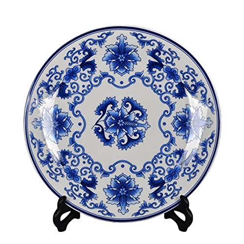 Blue and White Porcelain Decorative Plate, 10-Inch Floral Ceramic Ornament