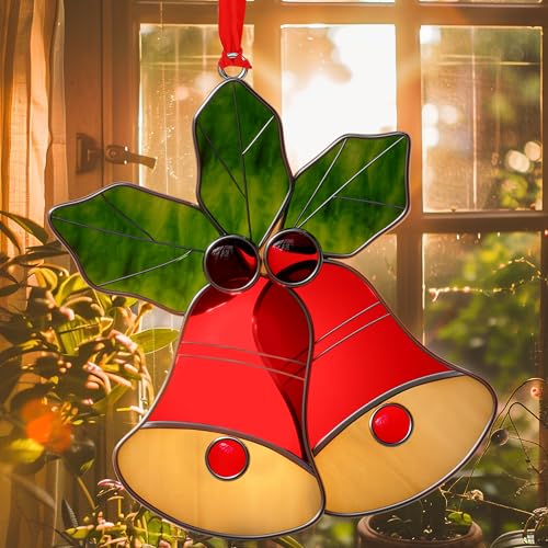 Hand Painted Red Bell Stained Glass Sun Catcher Ornament