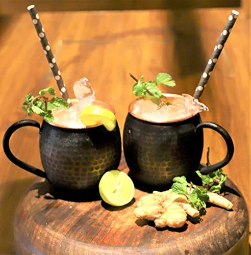 Black 16 Oz Copper Moscow Mule Mugs Set of 2 - Handmade Authentic Drinkware
