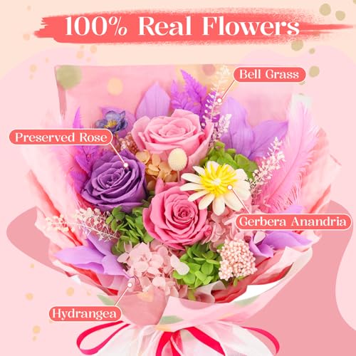 Preserved Pink Rose Bouquet in Gift Box - Long-Lasting Forever Flowers