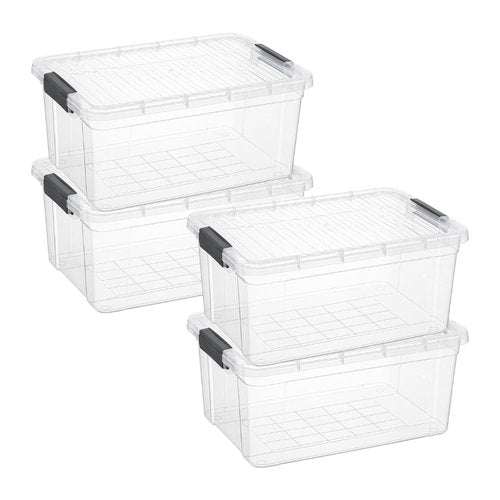 Superio Storage Bins with Lids, Clear Plastic Containers for Organizing, Stackable Totes, BPA Free, Odor Free, Organizer Boxes for Home, and Dorm (4 Pack, 36 Qt)